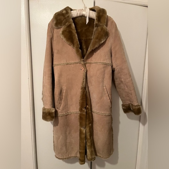 Long Tan Shearling Leather Jacket - Picture 12 of 12